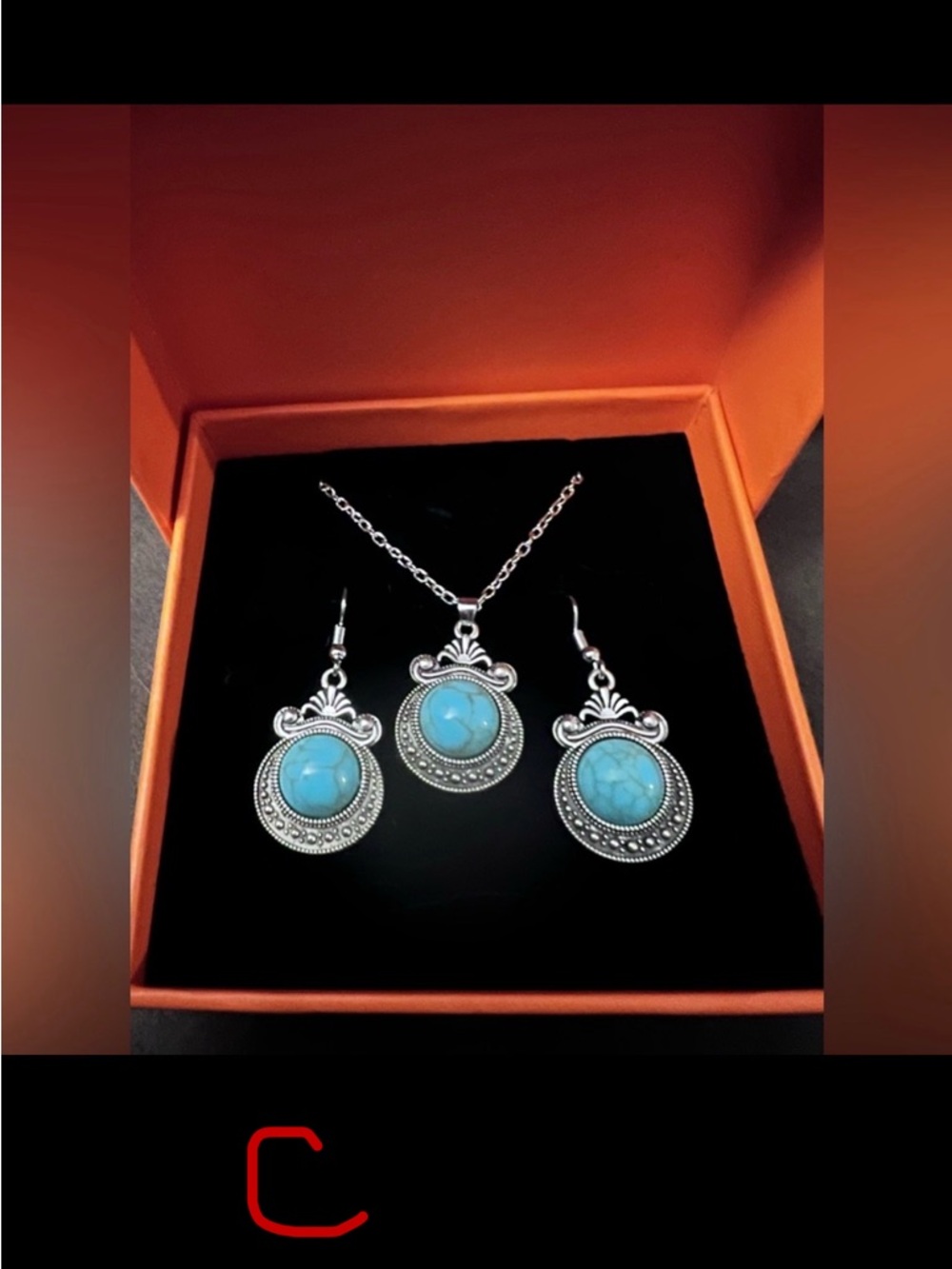Silver Pendant Necklace & Earrings Set w/ Turquoise Accents (Style C or D left).